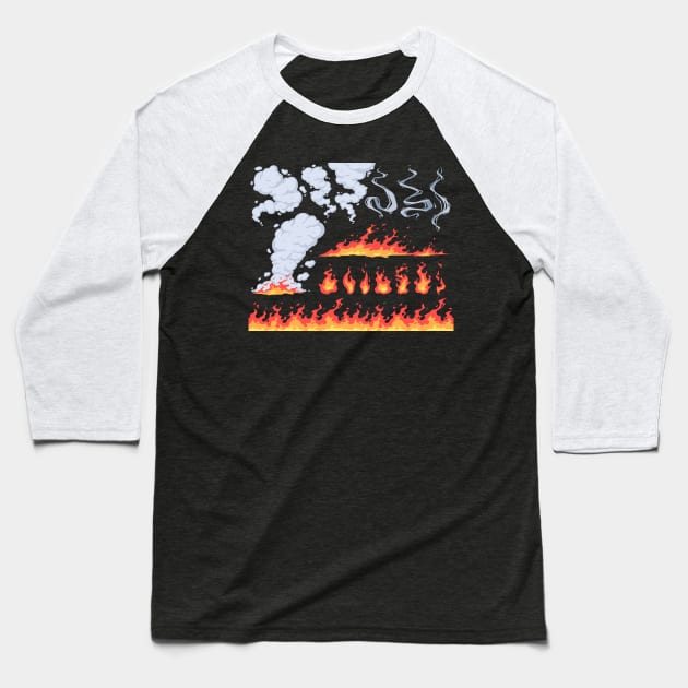 fire smoke cartoon Baseball T-Shirt by Mako Design 